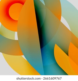 Composición Abstractas. La superposición de Formas coloridas crea una experiencia visual dinámica. Los tonos cálidos y fríos se mezclan a la perfección. Diseño moderno.