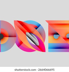 Composición Abstractas. La superposición de Formas de colores crea un efecto visual dinámico. Los Gradientes mezclan tonos, formando un diseño moderno.