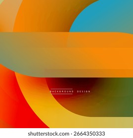 Abstract composition. Overlapping colorful shapes create dynamic visual effect. Warm, cool tones blend seamlessly. Modern design elements present.