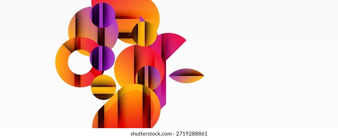 Composición Abstractas. La superposición de Formas coloridas crea un interés visual dinámico. Los tonos cálidos dominan, con acentos morados. Diseño moderno.