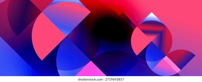 Composição abstrata. A sobreposição de formas coloridas cria um efeito visual dinâmico. Os matizes de gradiente se misturam, formando um design moderno.