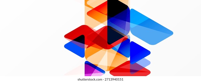 Composición Abstractas. Los cuadrados coloridos superpuestos crean una textura visual dinámica. Los tonos brillantes contrastan con el fondo blanco. Diseño moderno.
