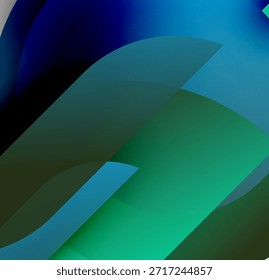 Composición Abstractas. Las Formas curvas superpuestas crean un flujo visual dinámico. Blues, los verdes dominan la paleta de colores. Los Gradientes lisos presentan profundidad.