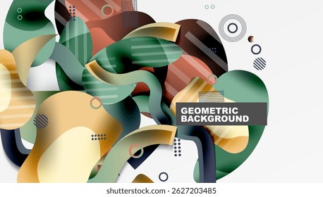 Abstract composition. Overlapping shapes, fluid forms, geometric elements create dynamic visual experience. Modern design, vibrant colors.