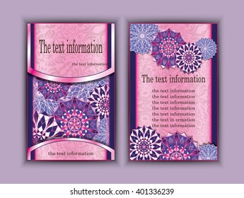 Abstract composition, page Title A4 brochure, text, frame, motifs, floral, ornaments and mandalas.Floral vector Oriental flyer design layout template front and back sides.Easy to use and edit.for text