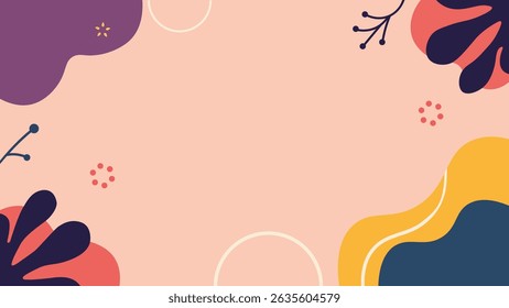 Abstract composition with pastel shapes and floral accents