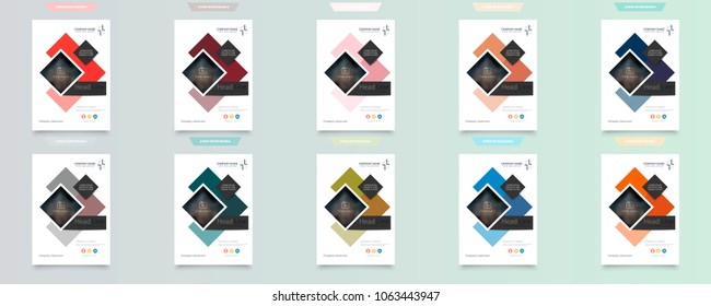 Abstract composition. Patch brochure cover design. Info banner frame. Text font. Title sheet model set. Modern vector front page. Colored binder texture. Hexagon figures image icon. Ad flyer fiber
