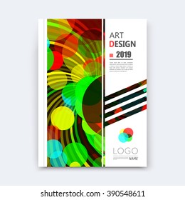 Abstract composition, patch font texture, yellow, blue, green, red circle part construction, white a4 brochure title sheet, creative round figure icon, commercial firm logo, banner form, flier fiber