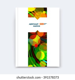 Abstract composition, patch font texture, yellow, green, red circle part construction, white a4 brochure title sheet, creative round figure icon, commercial offer, banner form, flier fiber, curve line