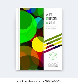 Abstract composition, patch font texture, yellow, blue, green circle part construction, white a4 brochure title sheet, creative round figure icon, commercial logo surface, banner form, flier fiber
