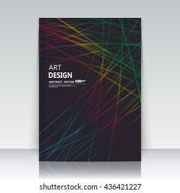 Abstract composition. Patch rainbow line font texture. Multicolor section trademark construction. Black a4 brochure title sheet. Creative figure logo icon. Commercial offer banner form. Ad flyer fiber