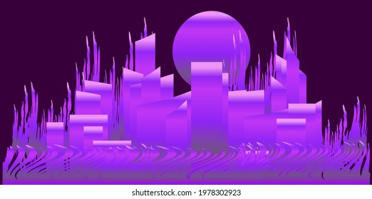 Abstract composition of pink and purple shapes on a dark rectangular background. Use it for illustrations and design.