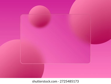 Composición Abstractas con esferas de color rosa y un panel transparente esmerilado para texto. Eps 10