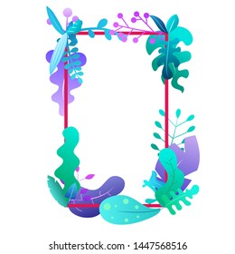Abstract composition with plants, leaves or trees in trendy geometric flat style. Minimalistic colorful vector design for banner, frames, greeting card isolated on white background.