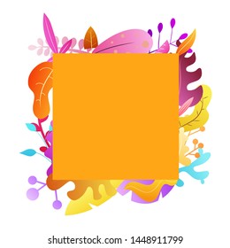 Abstract composition with plants, leaves or trees in trendy geometric flat style. Minimalistic colorful vector design for banner, frames, greeting card isolated on white background.