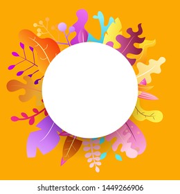 Abstract composition with plants, leaves or trees in trendy geometric flat style. Minimalistic colorful vector design for banner, frames, greeting card isolated on orange background.