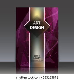 Abstract composition, polygonal texture, a4 brochure title sheet, diamond facet theme paperback, purple space ray light backdrop, logo construction, elegant surface, business card icon, EPS10 vector
