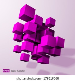 Abstract composition of purple 3d cubes. Vector illustration