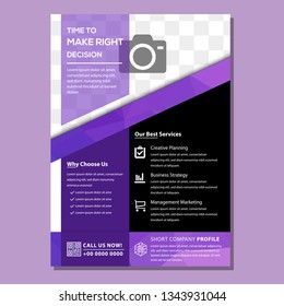Abstract composition. Purple a4 brochure cover design. Patch info banner frame. Text font. Title sheet model set. Modern vector front page. Polygonal texture. Colored figure image icon. Ad flyer fiber