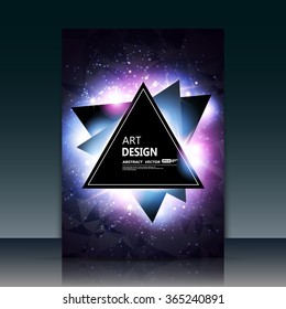 Abstract composition, purple outer space galaxy, glory pink star ray, a4 brochure title sheet, cosmic sky icon, text frame surface, creative figure, logo sign, firm banner form, flier fashion, EPS10