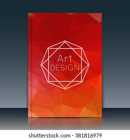 Abstract composition. Red a4 brochure title sheet. Ad figure design. Annual report cover. Creative text frame surface. Firm banner form. Ruby crystal facets. Flyer fiber art. Logo emblem icon.    