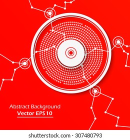 Abstract composition, red background, circle, dots and lines, light rays, polygonal connecting, EPS 10 vector illustration