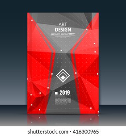 Abstract composition. Red, black font texture. Perforated dot construction. Square block. A4 brochure title sheet. Creative figure icon. Commercial logo surface. Pointed banner form. Dark flier fiber.