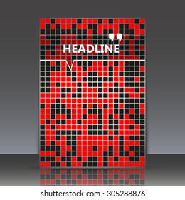 Abstract composition, red and black magazine title sheet, square blocks, mosaic icon, EPS 10 vector illustration