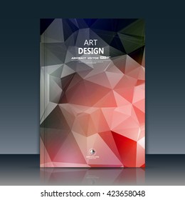 Abstract composition. Red, black polygonal texture. Triangle part construction. Brochure title sheet. Creative figure. Ruby diamond facet. Crystal glass surface. Transparent banner form. Flyer font