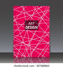 Abstract composition, red brochure title sheet, crossing lines tangle, plexus background, EPS 10 vector illustration