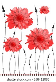 Abstract composition from red flowers on a white background.