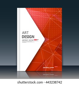 Abstract composition. Red font texture. Perforated dots construction. White lines plexus. A4 brochure title sheet. Creative figure icon. Commercial logo surface. Pointed banner form. Ad flier fiber