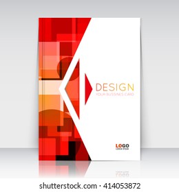 Abstract composition. Red, orange figures texture. Circle, square, triangle part  construction. Arrow trademark section. Brochure title sheet. Creative logo icon surface. Banner form. Flyer font.