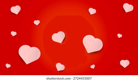 An abstract composition of red and pink hearts floating in space. A symbol of love, romance, care, and positive emotions.