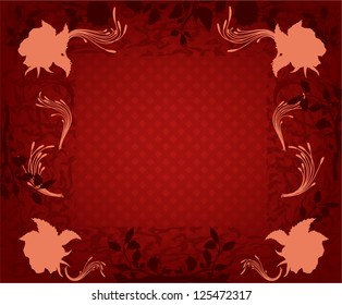Abstract composition in red silhouettes of flowers.