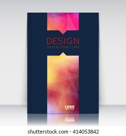 Abstract composition. Red, yellow polygonal triangle construction texture. Lines plexus section. Light rays. Black brochure title sheet. Creative figure logo icon surface. Banner form. Flyer font.