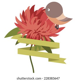 Abstract composition with ribbon, flower and bird aster for your decor