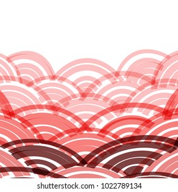 Abstract composition of round elements curtains. scales simple Nature Asian wave circle pattern Brown red pink on a white background card banner design. Vector