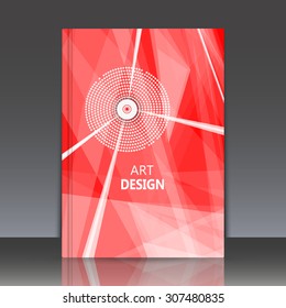 Abstract composition, scarlet brochure title sheet, red background, dot and lines, light rays, EPS 10 vector illustration