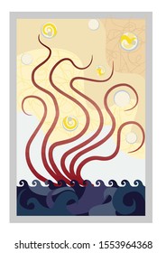 Abstract composition, sea, octopus, tentacles, bubbles, wallpaper, something unprecedented