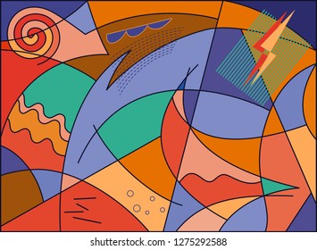 Abstract composition of the sea in the storm with the wind and rain