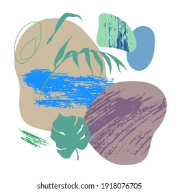 Abstract composition. Abstract shapes with grand effect and palm leaves. Flat vector illustration. eps 10
