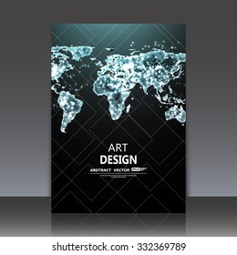 Abstract composition, shiny space earth icon, luminescence night map structure, glimmer a4 brochure title sheet, winking hemispheres chart, fluorescence globe planisphere, EPS10 vector illustration