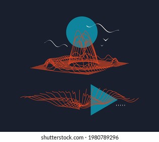 Abstract composition with simple geometric figures. Motion sound wave. Modern art graphics. Cover design template. Vector for banner, brochure, poster or flyer.