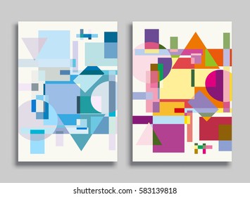 Abstract composition size a4. Colorful header design for flyer, brochure cover. Info banner frame, title sheet model set. Brand logo texture. Colored geometric shapes, figures. Modern art background