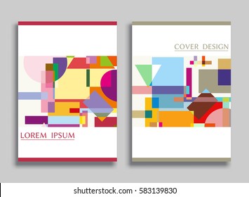 Abstract composition size a4. Colorful header design for flyer, brochure cover. Info banner frame, title sheet model set. Brand logo texture. Colored geometric shapes, figures. Modern art background