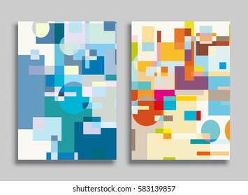 Abstract composition size a4. Colorful header design for flyer, brochure cover. Info banner frame, title sheet model set. Brand logo texture. Colored geometric shapes, figures. Modern art background