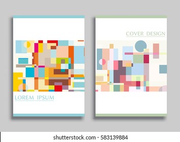 Abstract composition size a4. Colorful header design for flyer, brochure cover. Info banner frame, title sheet model set. Brand logo texture. Colored geometric shapes, figures. Modern art background
