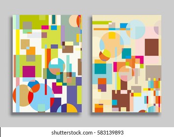 Abstract composition size a4. Colorful header design for flyer, brochure cover. Info banner frame, title sheet model set. Brand logo texture. Colored geometric shapes, figures. Modern art background