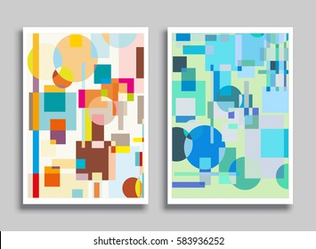 Abstract composition size a4. Colorful header design for flyer, brochure cover. Info banner frame, title sheet model set. Brand logo texture. Colored geometric shapes, figures. Modern art background